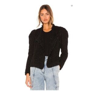 IRO Paris Siana Black Boucle Draped Open Front Jacket Frayed Edge Size 40 US 8